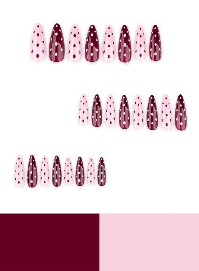 SPLOCUDU Almond Polka Dot Press on Nails Medium Fake Nails with Red Polka Dots Design Gel Glue on Nails Pink Glossy Full Cover Artificial Stick on Nail Acrylic False Nail for Women DIY Manicure 24Pcs - Image 4